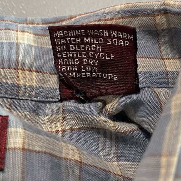 Vintage JORDACHE Plaid Button Front Long Sleeve Shirt Mens L Blue White Retro - Picture 10 of 10